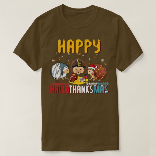 Camiseta Navidades del otoño Hedgehog Halloween Happy Tha (Diseño del anverso)