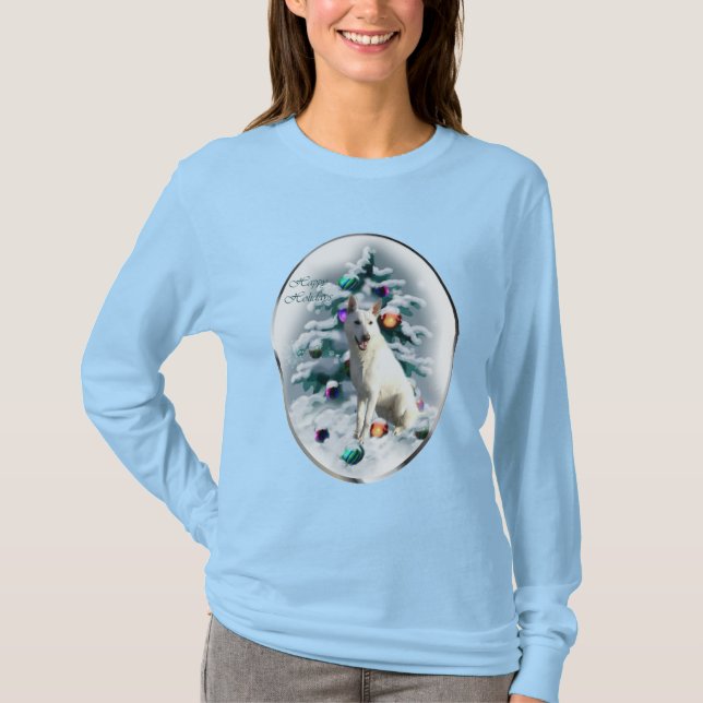 Camiseta Navidades del Pastor Alemán Blanco (Anverso)