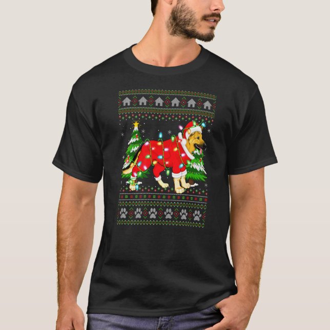 Camiseta Navidades del Pastor Alemán feos iluminando Navida (Anverso)