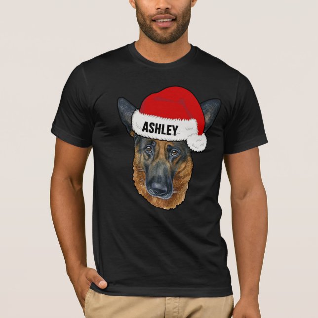 Camiseta Navidades del Pastor Alemán Gorra Perro Grande (Anverso)