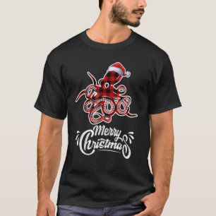 Camiseta Navidades del pulpo Buffalo Red Plaid Santa Hat Oc