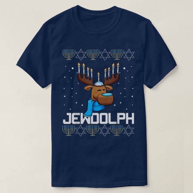Camiseta Navidades del reno jewdolph Hanukkah Menorah (Diseño del anverso)