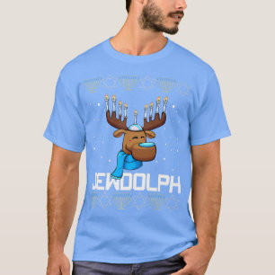 Camiseta Navidades del reno jewdolph Hanukkah Menorah