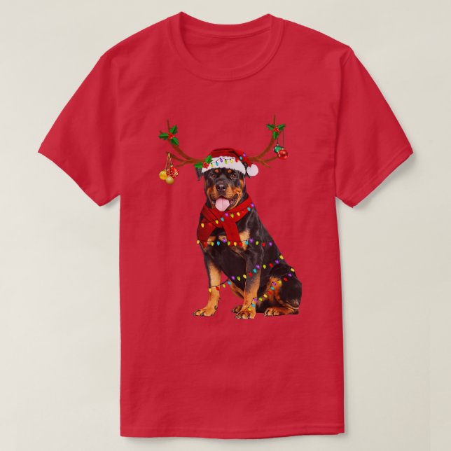 Camiseta Navidades del Rottweiler Dog Reindeer Santa Hat (Diseño del anverso)
