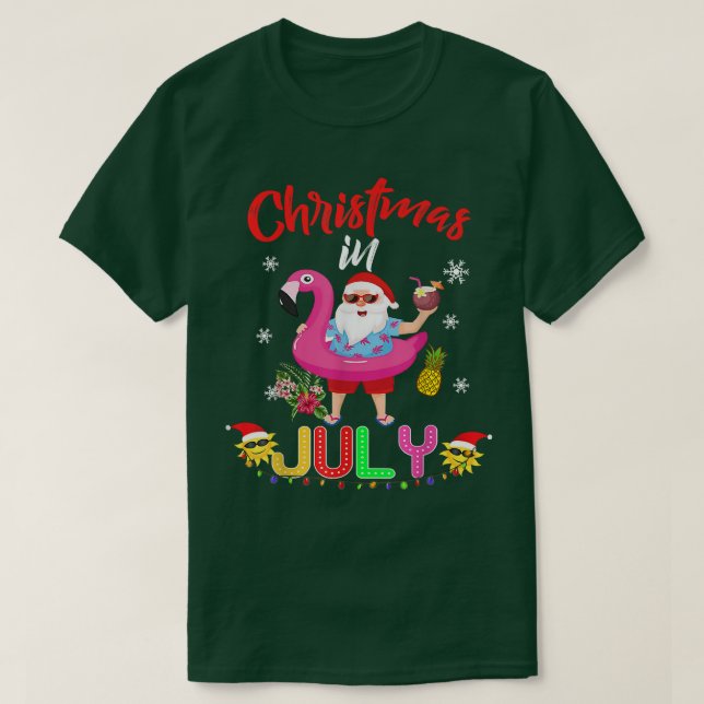 Camiseta Navidades Del Verano B De Flamingo De Santa Hawái  (Diseño del anverso)