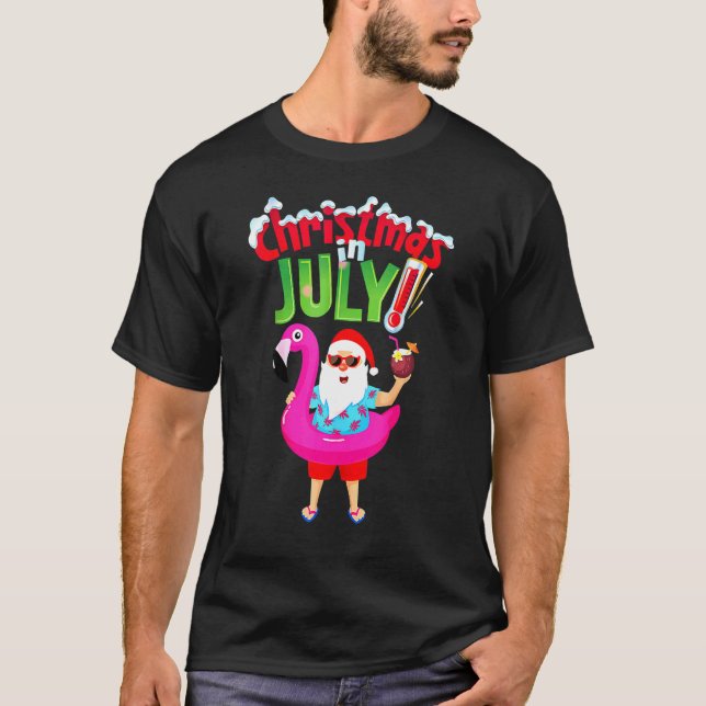 Camiseta Navidades Del Verano B De Flamingo De Santa Hawái  (Anverso)