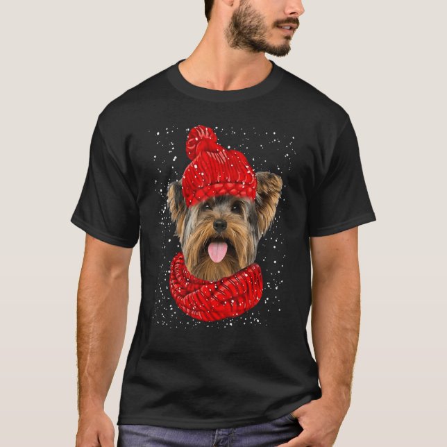 Camiseta Navidades del Yorkshire Terrier Red Winter Gorra S (Anverso)