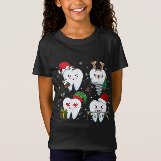Camiseta Navidades Dentin Tooth Reindeer Santa Hat (Anverso)