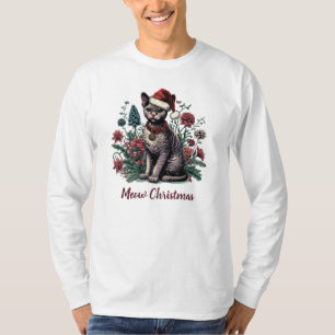 Camiseta Navidades Devon Rex Cat: Santa Hat y flores