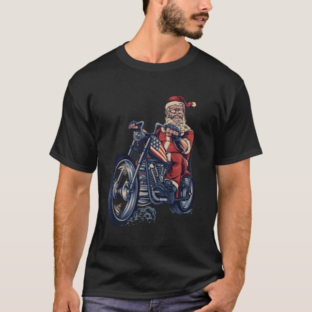 Camiseta Navidades Día De Guay Santa En Motocicleta En Sa (Anverso)