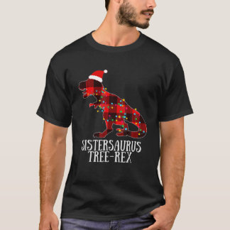 Camiseta Navidades Dinosaur Santa Plaid enciende Sistersaur