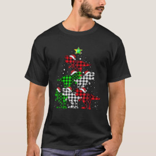 Camiseta Navidades Dinosaur T Rex Tree Santa Hat Plaid Paja