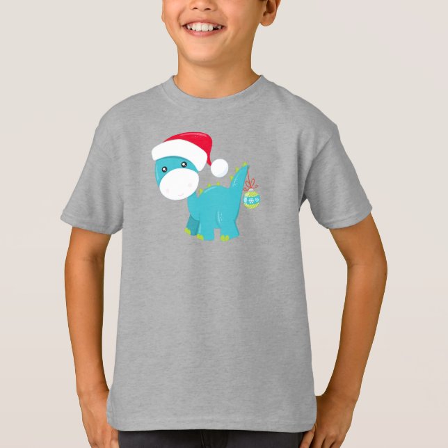 Camiseta Navidades Dinosaurios, Santa Hat, Dino, Brontosaur (Anverso)