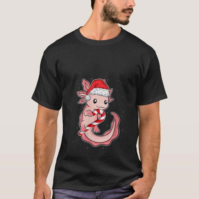 Camiseta Navidades divertidas sonrientes Axolotl Candy Cane (Anverso)