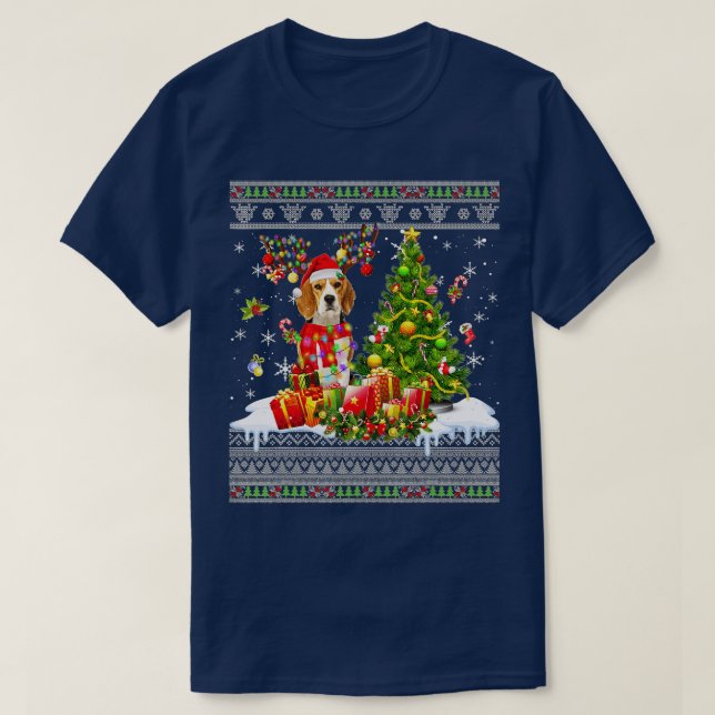 Camiseta Navidades divertidos alumbran a perro Beagle Perro (Diseño del anverso)