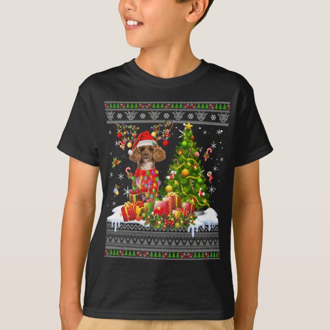 Camiseta Navidades divertidos alumbran a perro caniche navi (Anverso)