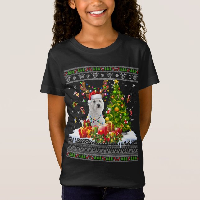 Camiseta Navidades divertidos alumbran a perro de westie na (Anverso)