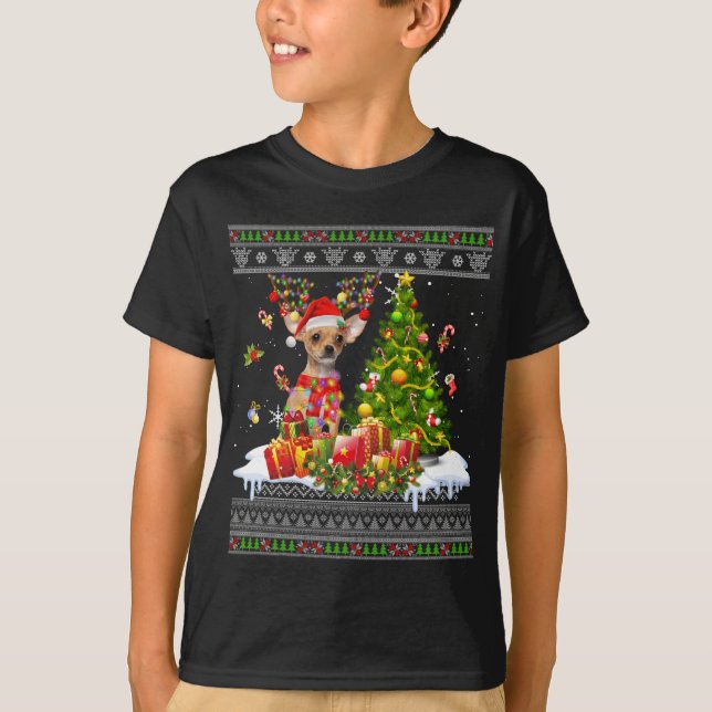 Camiseta Navidades divertidos alumbran al perro chihuahua c (Anverso)