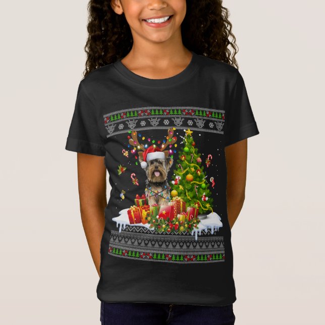 Camiseta Navidades divertidos alumbran al perro yorkie navi (Anverso)