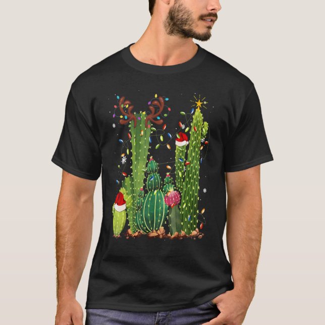 Camiseta Navidades divertidos alumbran Cactus Santa Hat, Ca (Anverso)