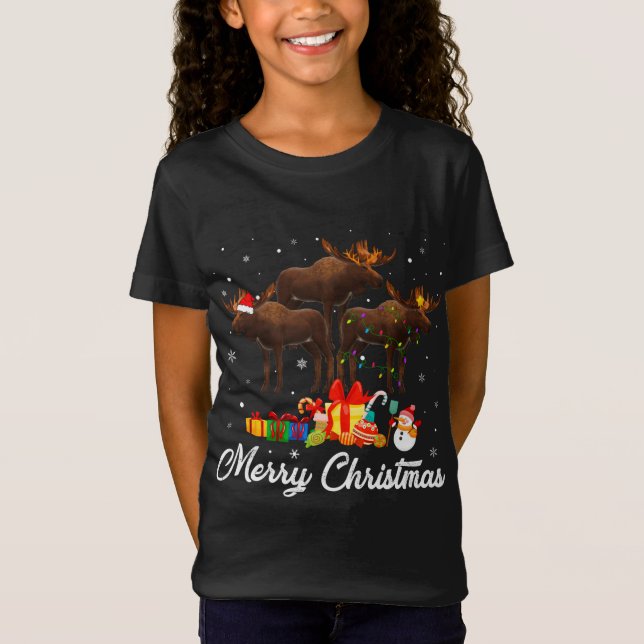 Camiseta Navidades divertidos alumbran Navidad Pajama Moose (Anverso)