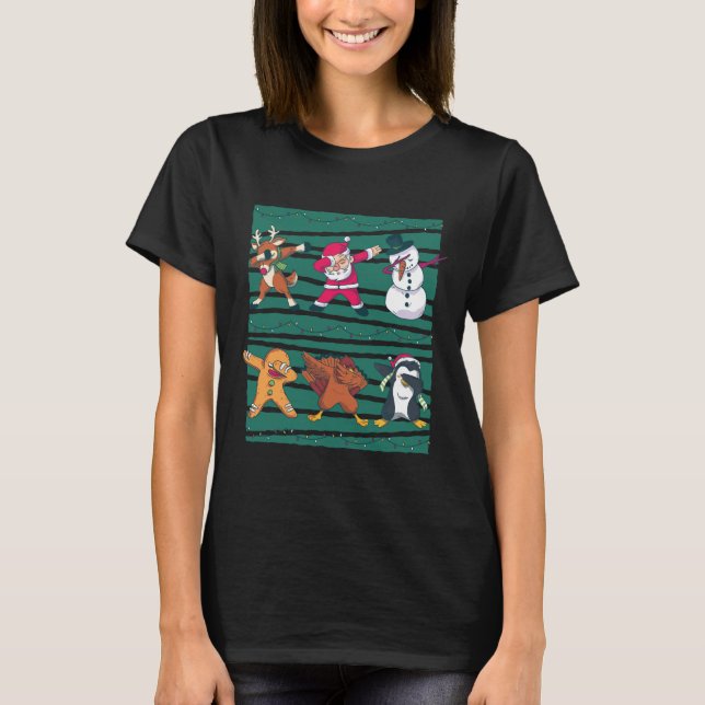 Camiseta Navidades divertidos bailando en línea con animale (Anverso)
