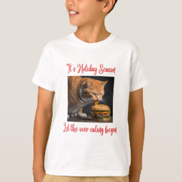 Camiseta Navidades divertidos cantan gato gordo comiendo ha
