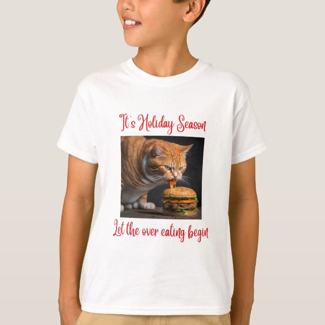 Camiseta Navidades divertidos cantan gato gordo comiendo ha (Anverso)