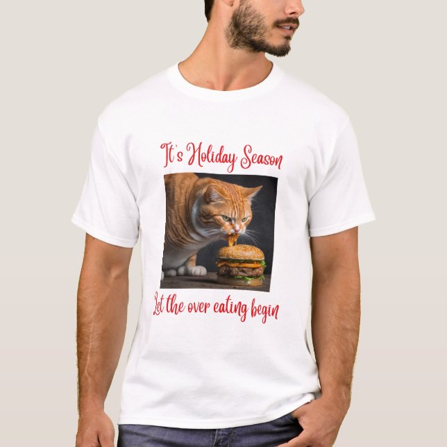 Camiseta Navidades divertidos cantan gato gordo comiendo ha (Anverso)