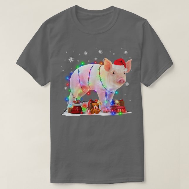Camiseta Navidades divertidos de árboles de cerdo iluminan  (Diseño del anverso)