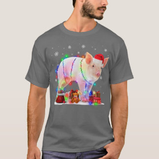Camiseta Navidades divertidos de árboles de cerdo iluminan