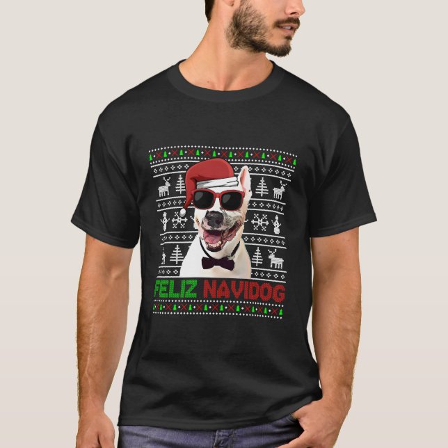 Camiseta Navidades divertidos de Bull Terrier Dog Feliz Nav (Anverso)