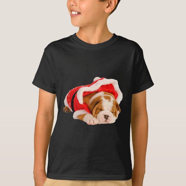 Camiseta Navidades divertidos de Bulldog inglés pipa Santa  (Anverso)