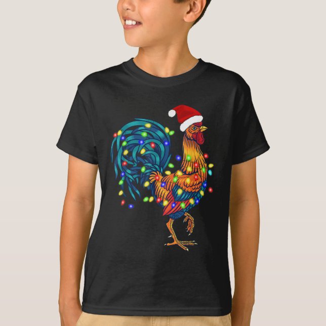 Camiseta Navidades divertidos de gallos iluminan granja Paj (Anverso)