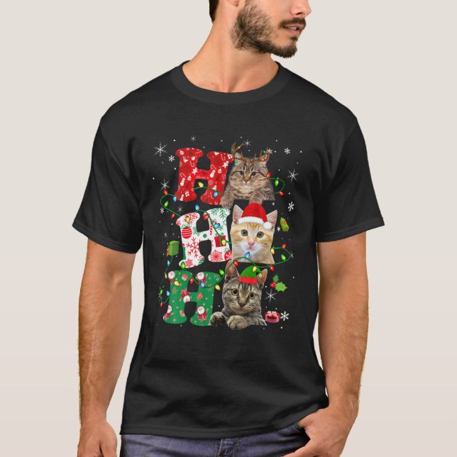 Camiseta Navidades divertidos de Ho3 iluminan gato reno de  (Anverso)