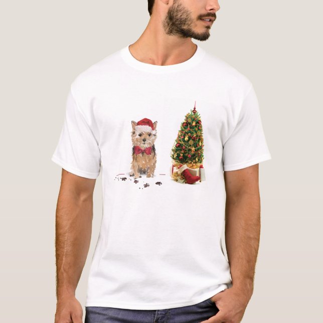 Camiseta Navidades divertidos de Norfolk Terrier con árbol (Anverso)