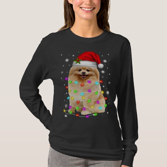 Camiseta Navidades divertidos de Perro de Pomerania Santa H (Anverso)