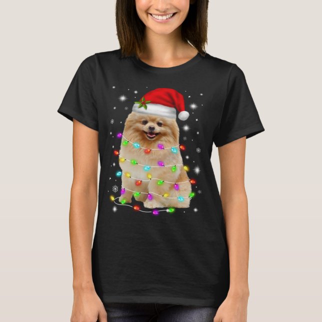 Camiseta Navidades divertidos de Perro de Pomerania Santa H (Anverso)