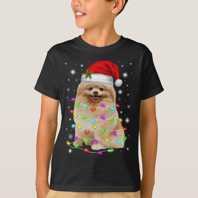 Camiseta Navidades divertidos de Perro de Pomerania Santa H (Anverso)