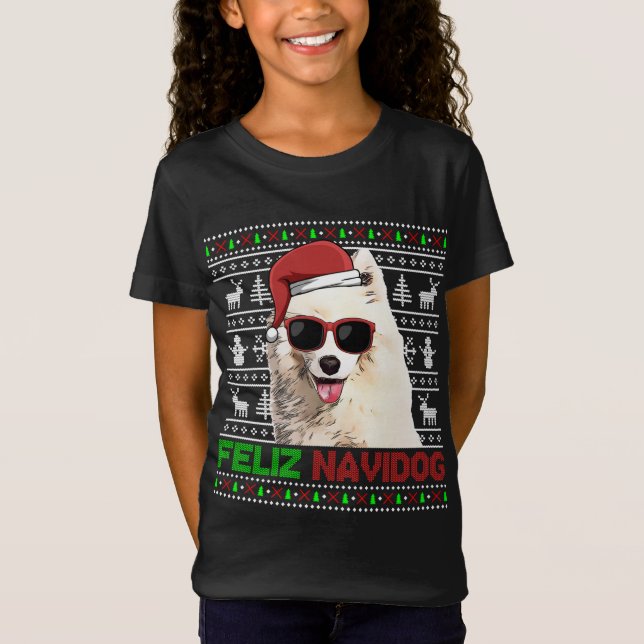 Camiseta Navidades divertidos de Samoyed Dog Feliz Navidog (Anverso)
