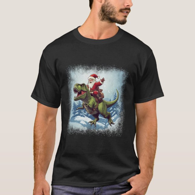 Camiseta Navidades divertidos de Santa Riding A Dinosaur T- (Anverso)