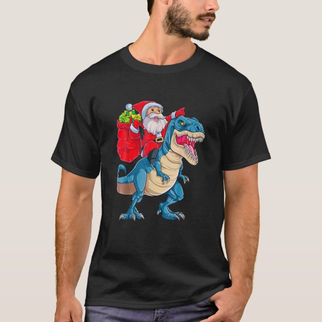Camiseta Navidades divertidos de Santa Riding Dinosaur T Re (Anverso)