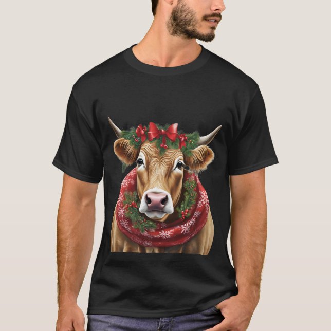 Camiseta navidades divertidos de vaca marrón (Anverso)