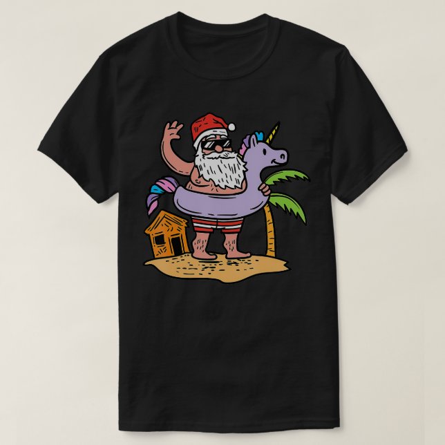 Camiseta Navidades divertidos de verano en Santa Unicornio (Diseño del anverso)