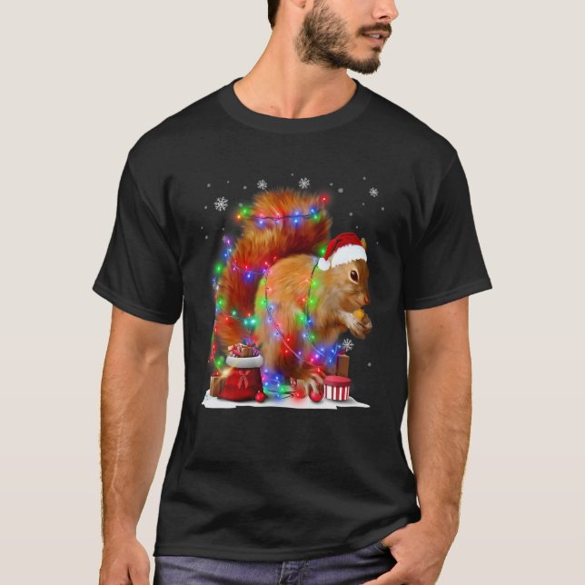 Camiseta Navidades divertidos del árbol de ardillas ilumina (Anverso)