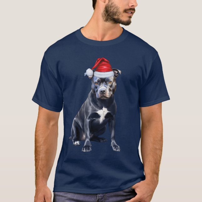 Camiseta Navidades divertidos del perro de Pitbull y Blueno (Anverso)