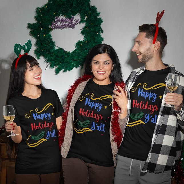 Camiseta Navidades divertidos Felices Fiestas Y Oscuras Uni (Funny Christmas Happy Holidays Y'all Dark Unisex T-Shirt)