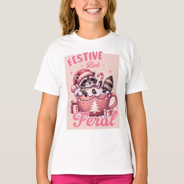 Camiseta Navidades divertidos festivos pero Feral Raccoon (Anverso)