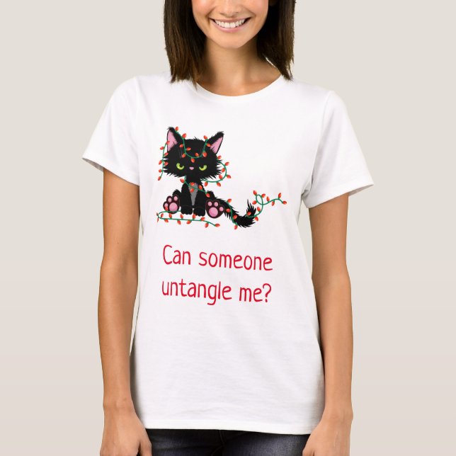 Camiseta Navidades divertidos gatitos luces enredadas (Anverso)