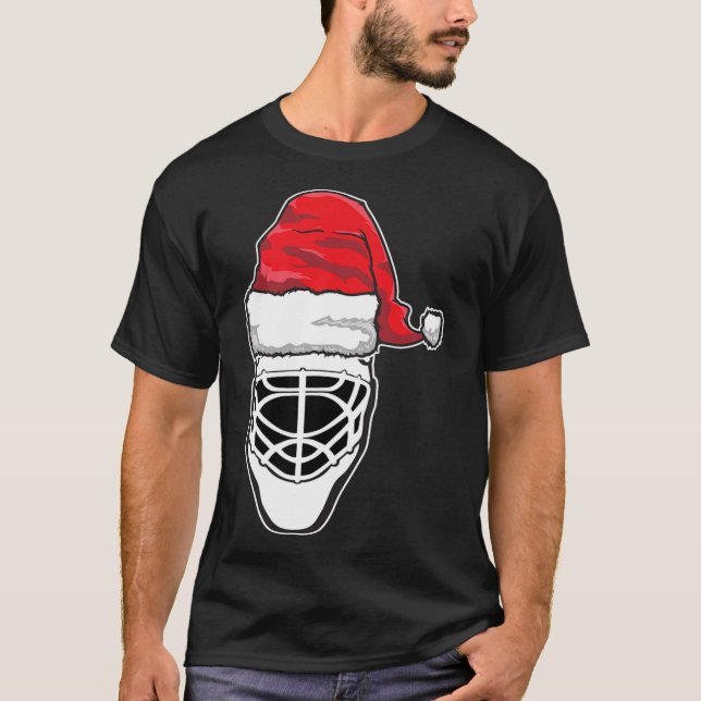 Camiseta Navidades divertidos hockey Goalie Mask Santa Hat  (Anverso)